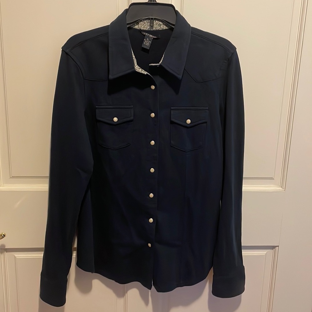 Lucky Brand Women's Long Sleeve Knit Shirt/Jacket size XL in Navy